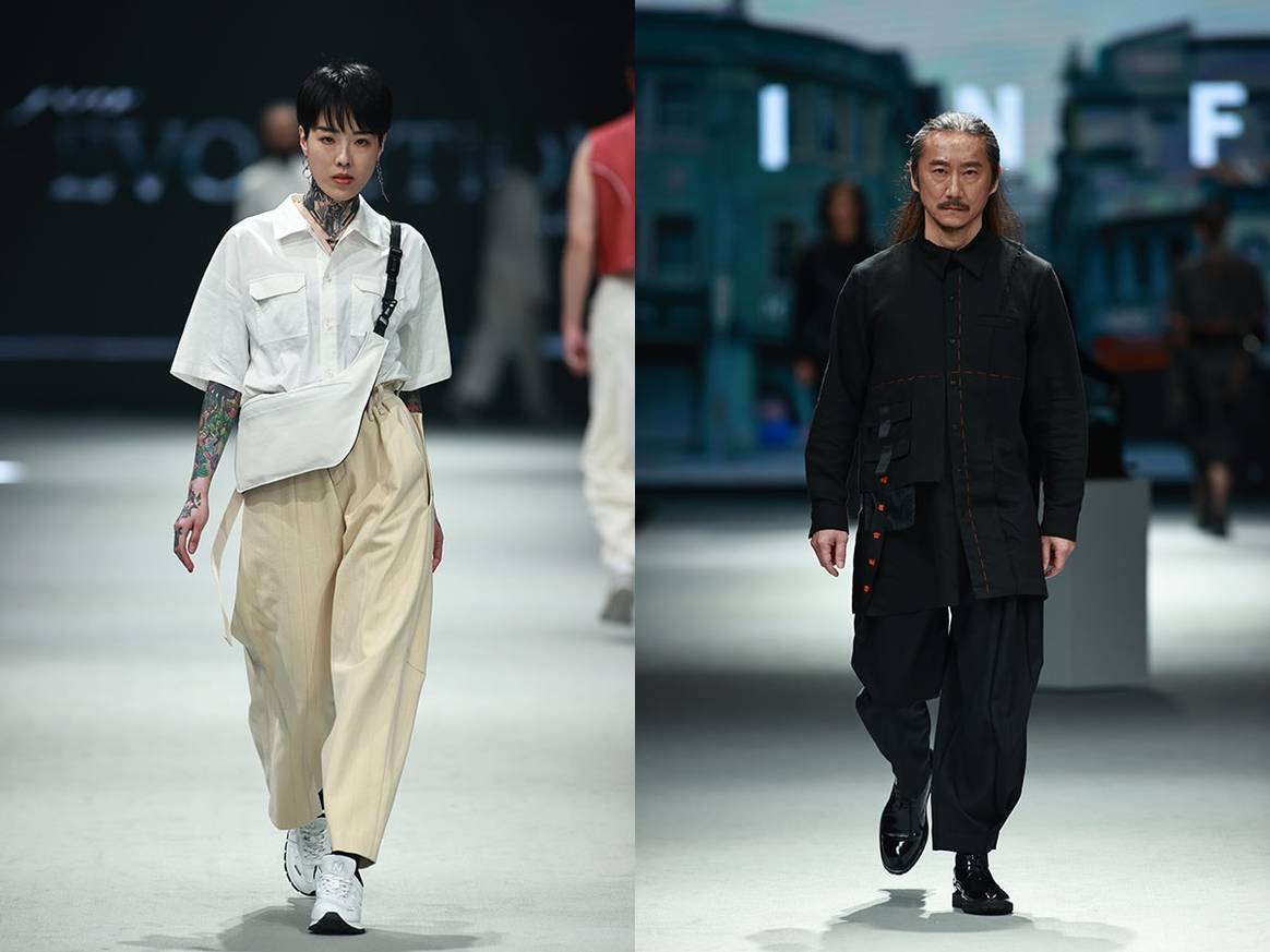 Allenko3 FW21 inspired by ‘organized rebellion’ (left),
INF FW21 Time Machine (right)