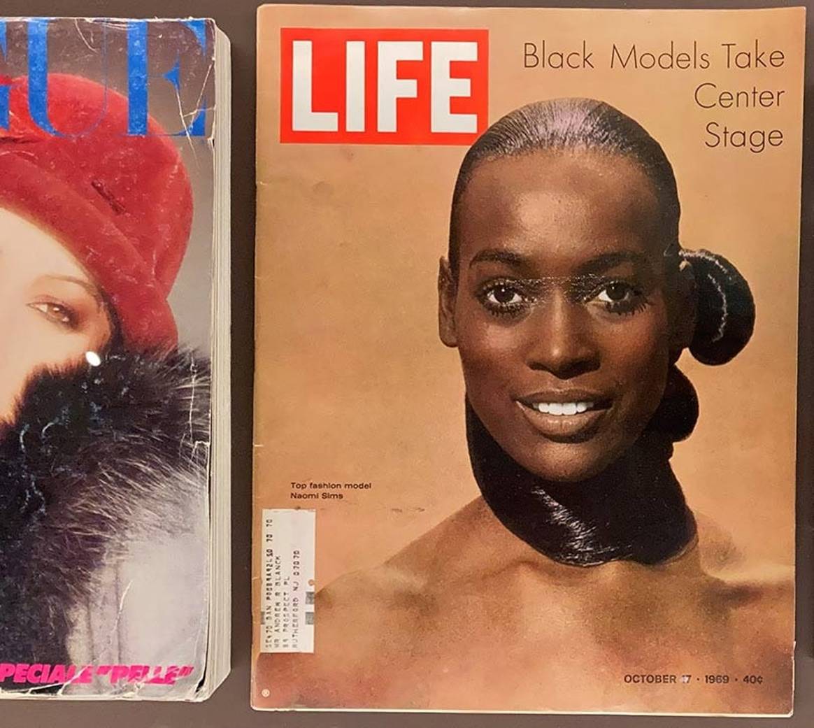 Boven: Cover van Life
Magazine uit 1969 met model Naomi Sims. Onder: Foto’s van internationale
zwarte modellen.