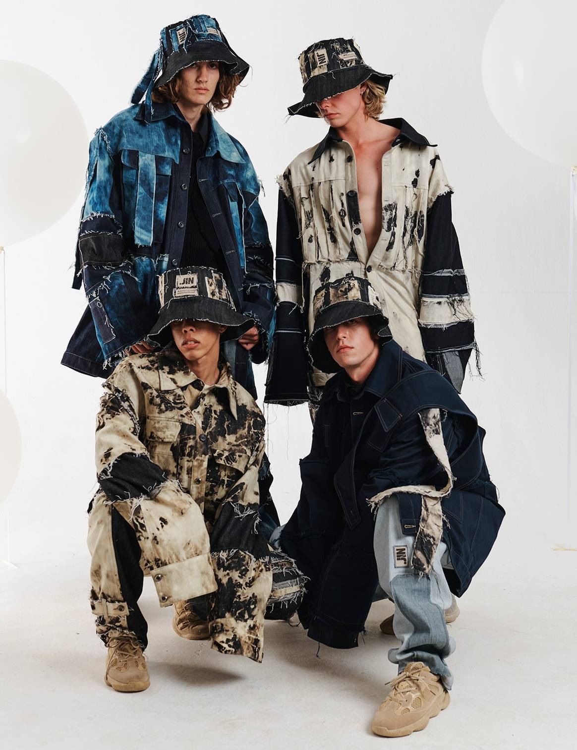 Four graduation looks by LCI Barcelona student Jin Bing:
reworked denim and natural dyes.