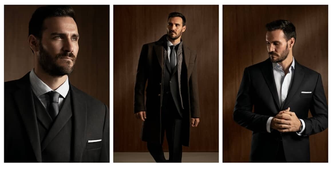 image: Eine Auswahl an maßgeschneiderten Anzügen, Mäntel und Sakkos für Saul Craviotto