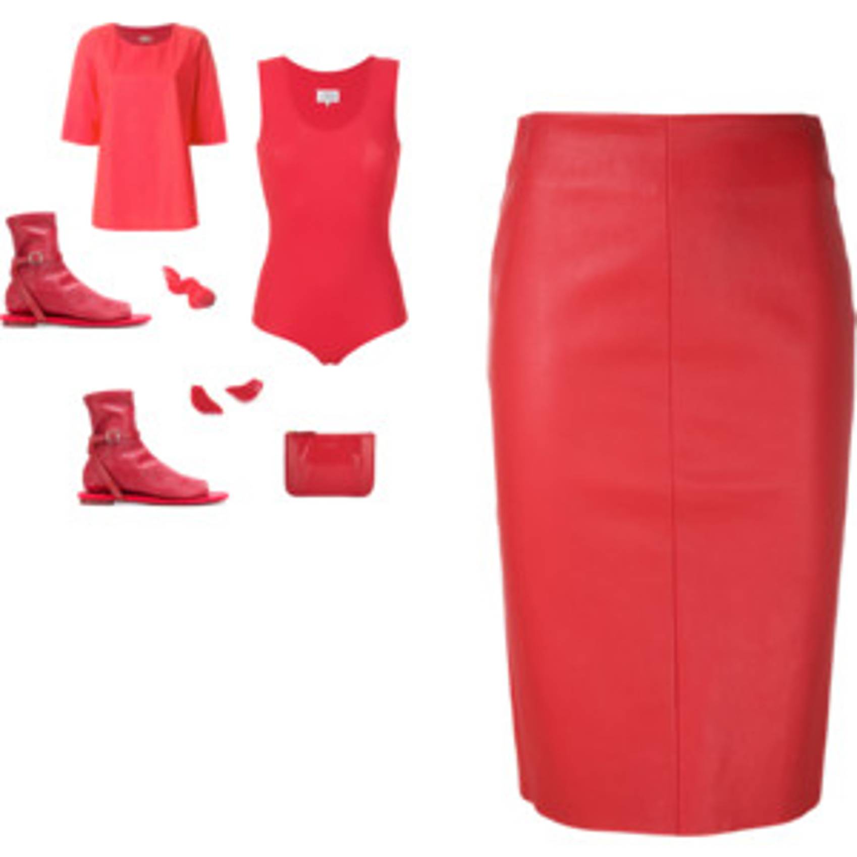 Drome - Red High Waisted Fitted Leather Skirt Style