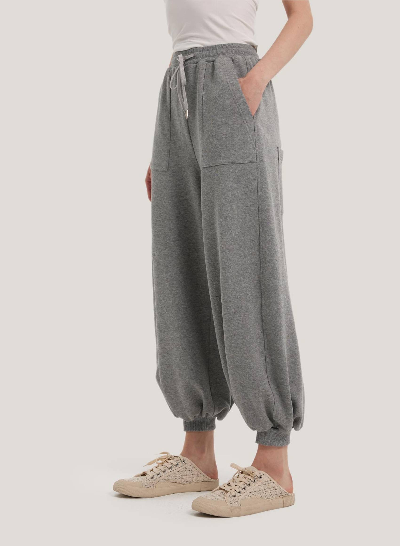 Leisure Drawstring 100% Cotton Pants Gray S