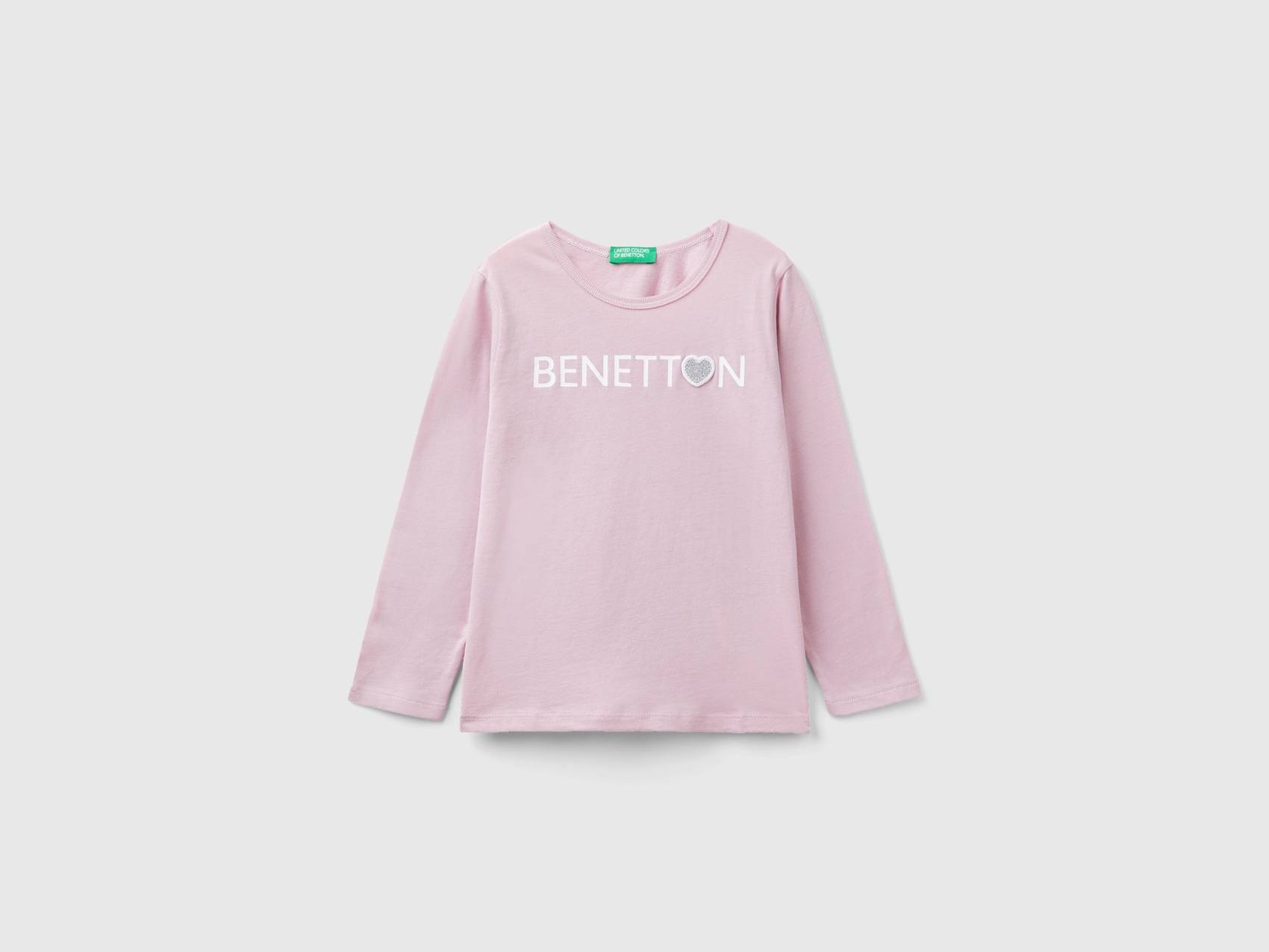 Benetton, T-shirt Aus Bio-baumwolle, female größe United | Pink, of Colors Glitterdruck Mit 116, Benetton