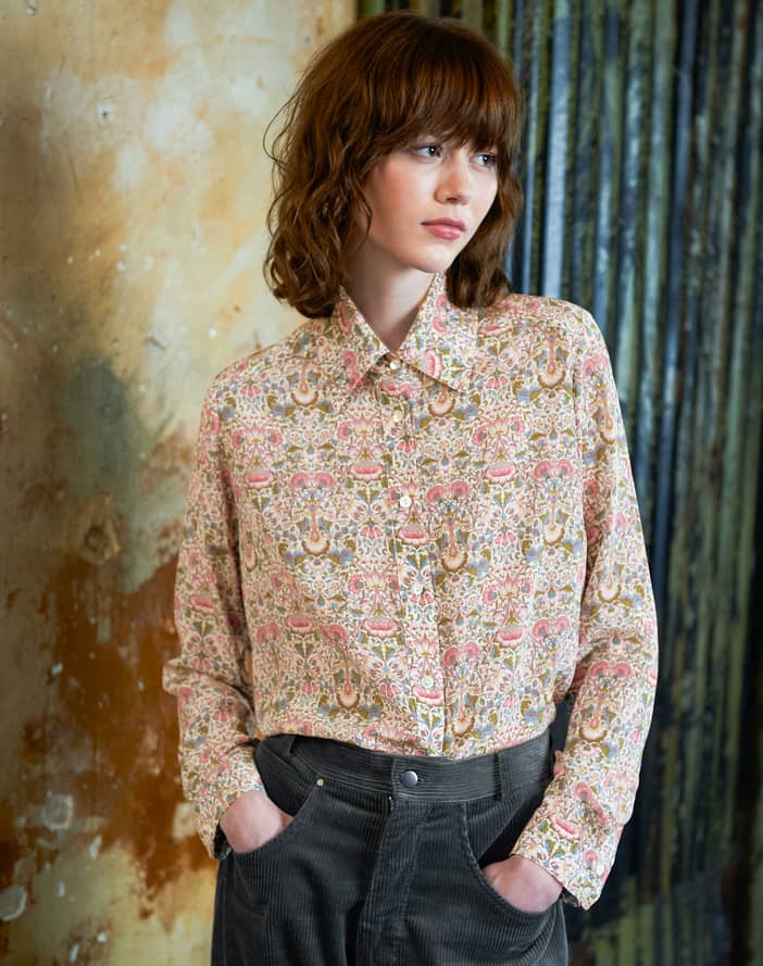 Liberty Print Silk Shirt Rhubarb garden | Brora