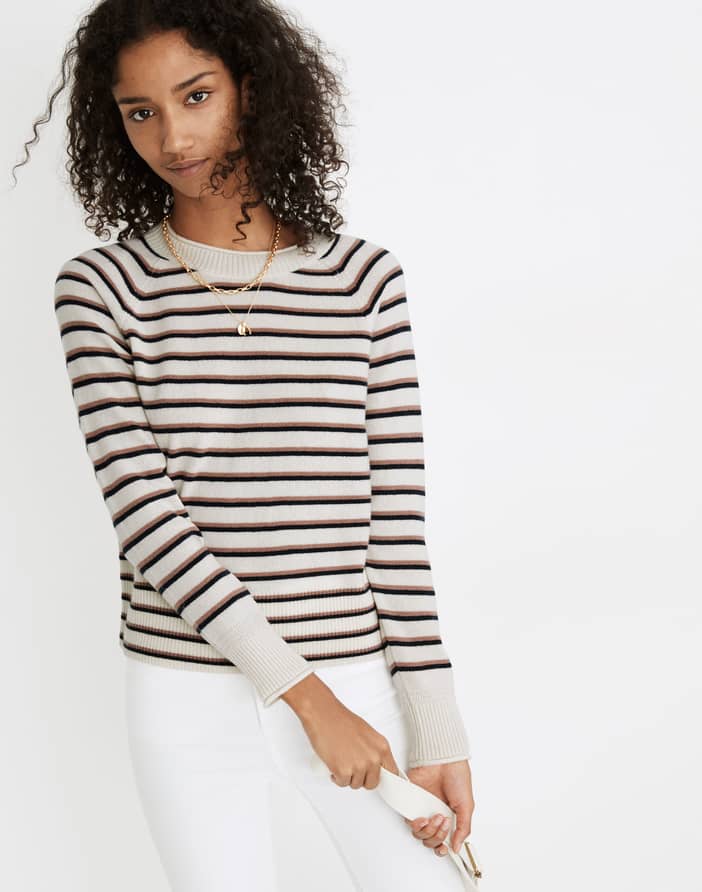 Rolled-Neck Pullover Sweater in Stripe