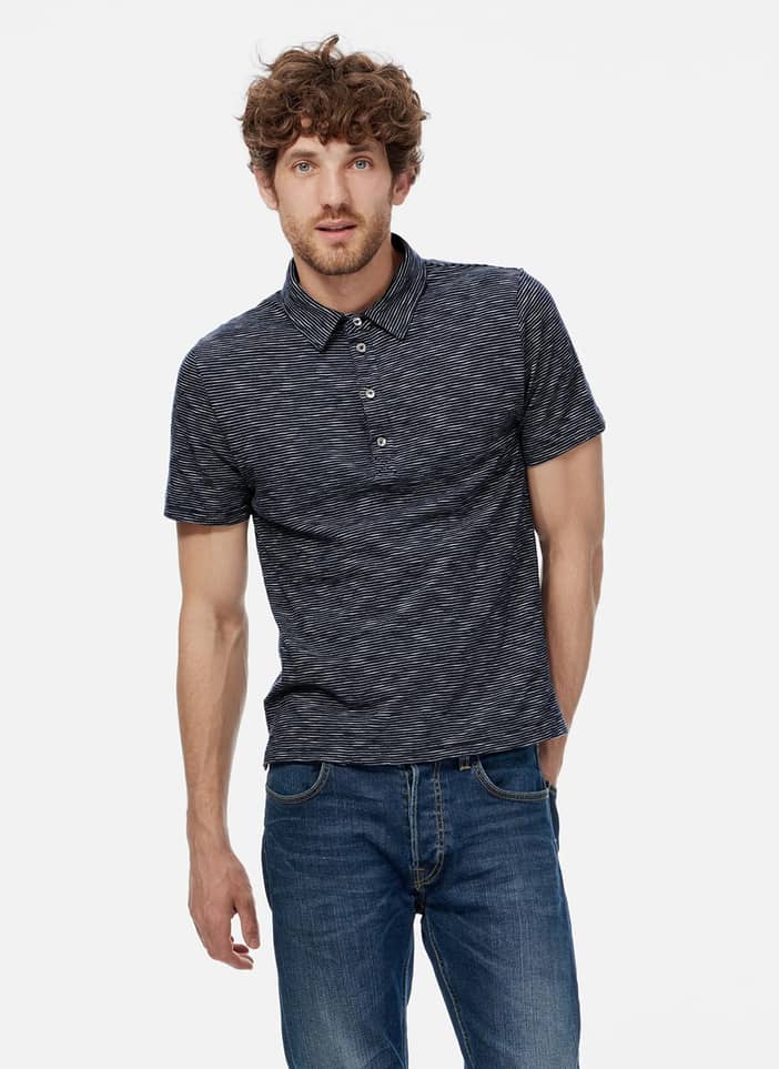 Stripe Jersey Polo Shirt French Navy | Brora