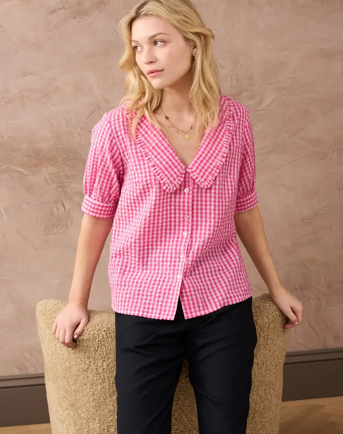 Cotton Gingham Chelsea Collar Blouse Peony | Brora