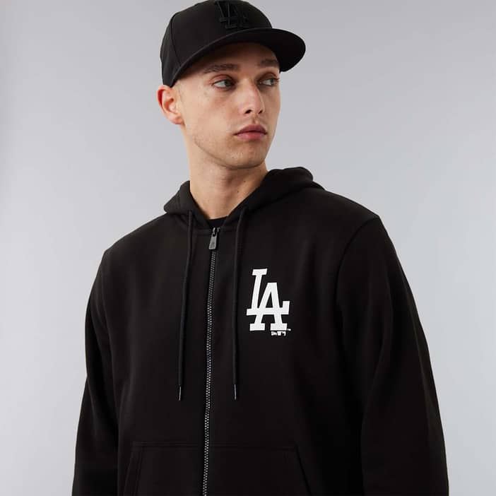 LA Dodgers MLB League Essential Black Full-Zip Hoodie newera adult unisex Black newera adult unisex Black newera adult unisex Black newera adult unise | new era