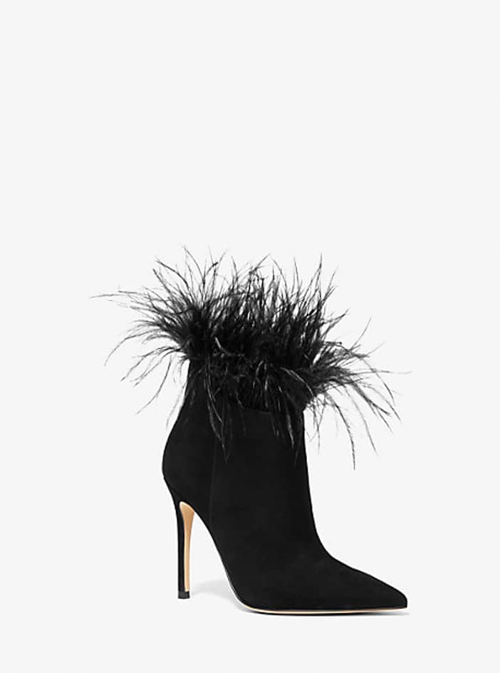 MK Whitby Feather Trim Suede Ankle Boot | Michael Kors