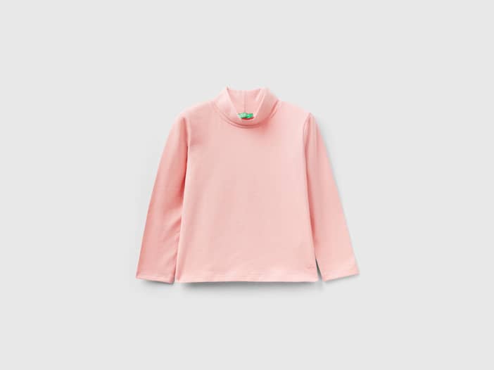 Benetton, T-shirt Aus Stretchiger Baumwolle Mit Stehkragen, größe 90, Pink,  female | United Colors of Benetton