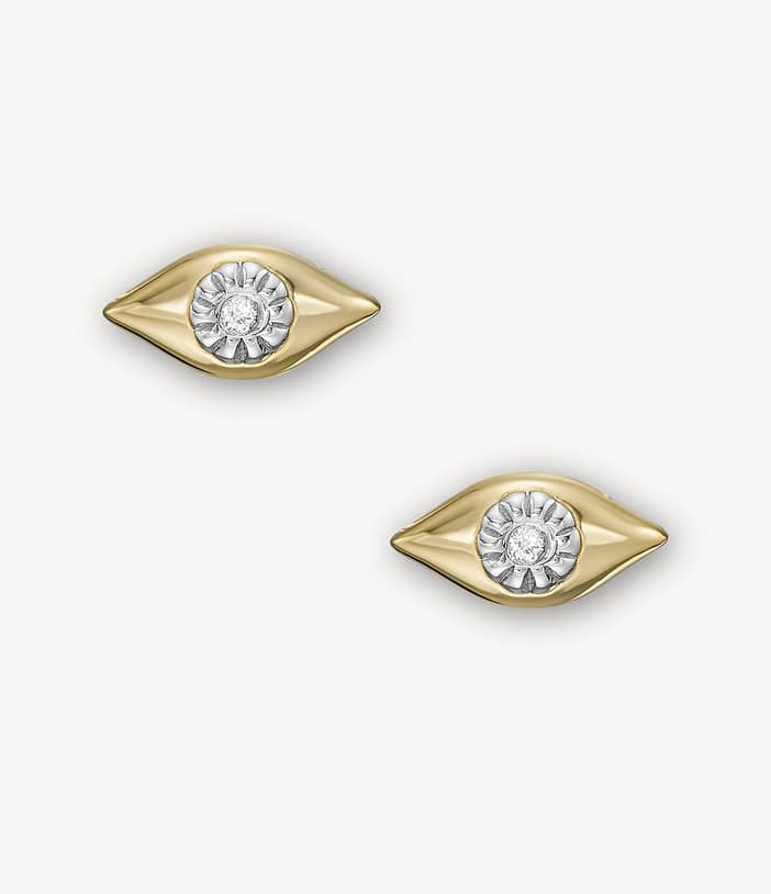 Evil Eye 14K Gold Plated Clear Laboratory Grown Diamond Stud Earrings