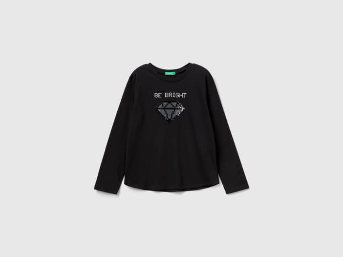 Benetton, T-shirt Aus 100% Baumwolle Mit Pailletten, größe XL, Schwarz,  female | United Colors