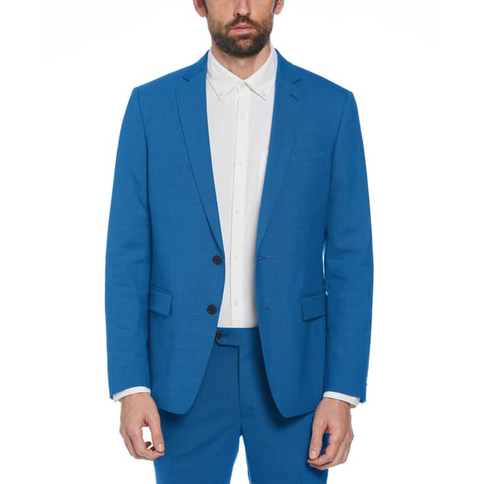 Men's Blue Textured Wool Blend Two Piece Suit