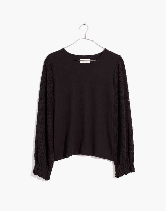 Texture & Thread Eyelet Mix Ruffle-Sleeve Top | Madewell