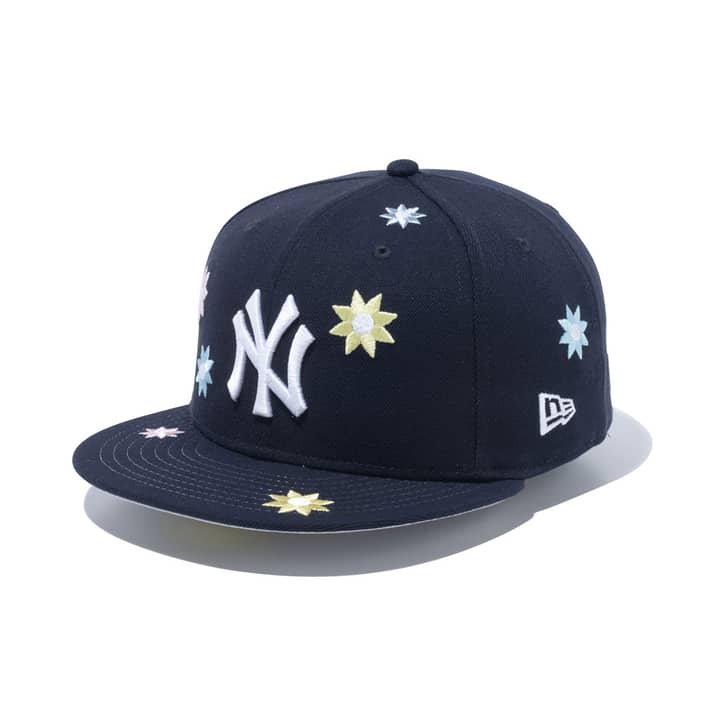 New York Yankees Flower Embroidery New Era Japan Navy 59FIFTY Fitted Cap adult  unisex Blue