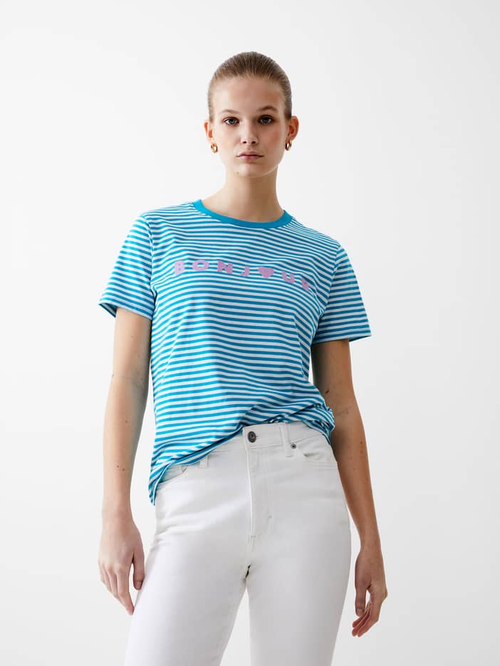 Bonjour Stripe Graphic T-Shirt Peacock/White/Lilac