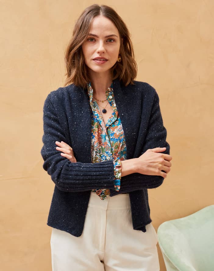 Cashmere Donegal Jacket French Navy | Brora