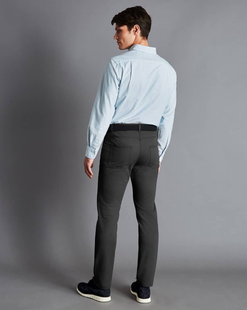 Textured Washed 5 Pocket Pants - Charcoal Grey